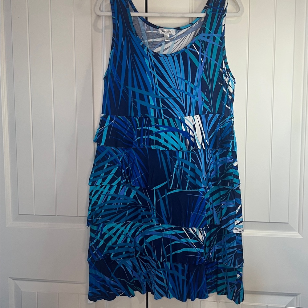 Dressbarn Teal and Navy Patterned Dress